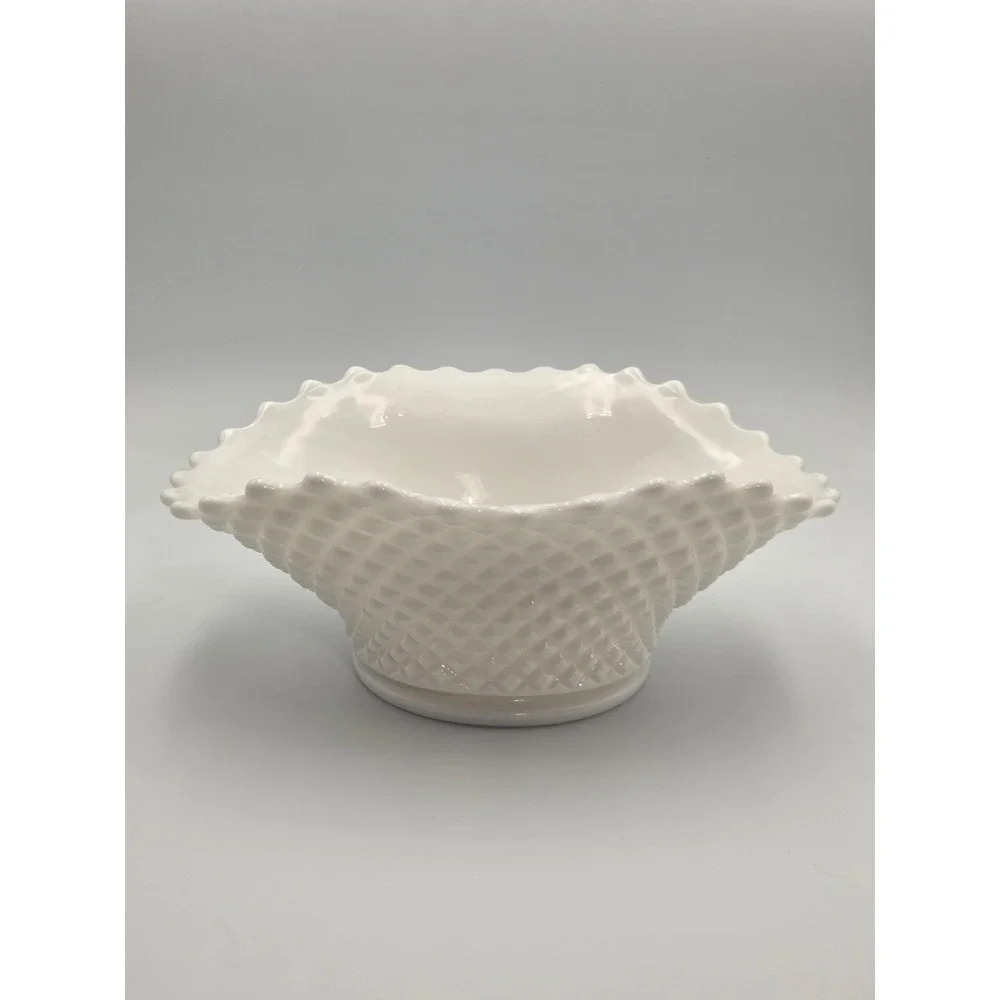 Vintage Large Oval Bowl Westmoreland White Milk Glass Scalloped English Hobnail